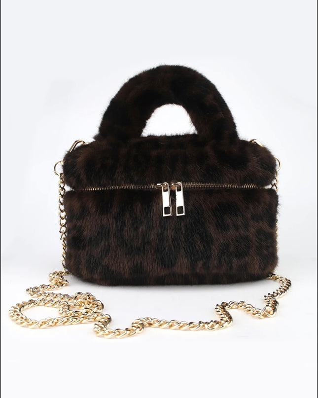 Faux Fur Vanity Bag in Leopard Print – fluffy makeup bag by Miss Runway