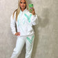 Mint Heart Sprayed White Ribbon Hooded Tracksuit