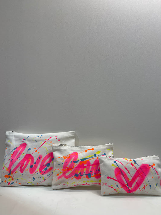 White Neon Love Set of 3 Toiletry/Make Up Bags