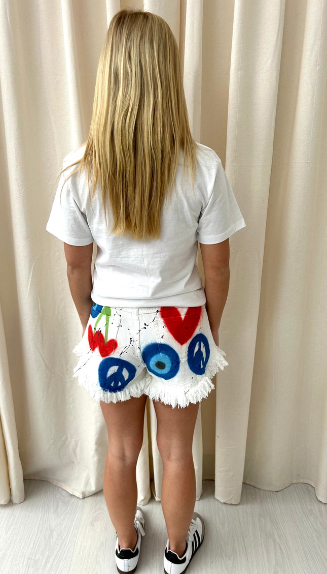 Cherry Spray Painted Denim Shorts