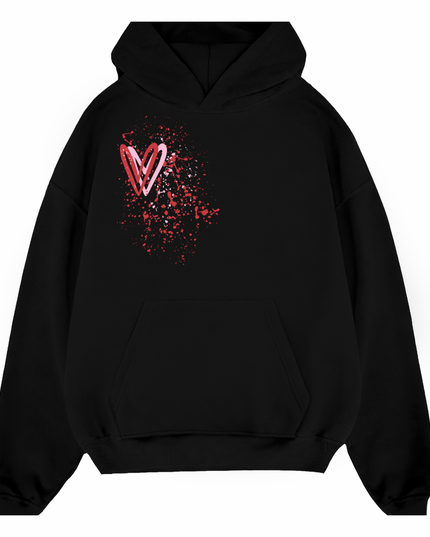 Pink/Red Heart Printed Hoodie Adults
