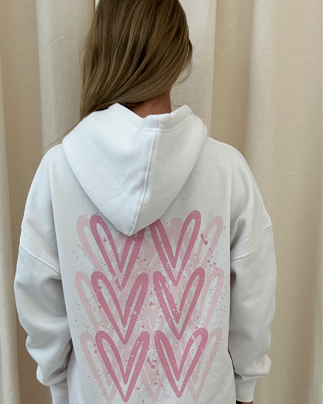 Pink Heart Graffiti Hoodie White