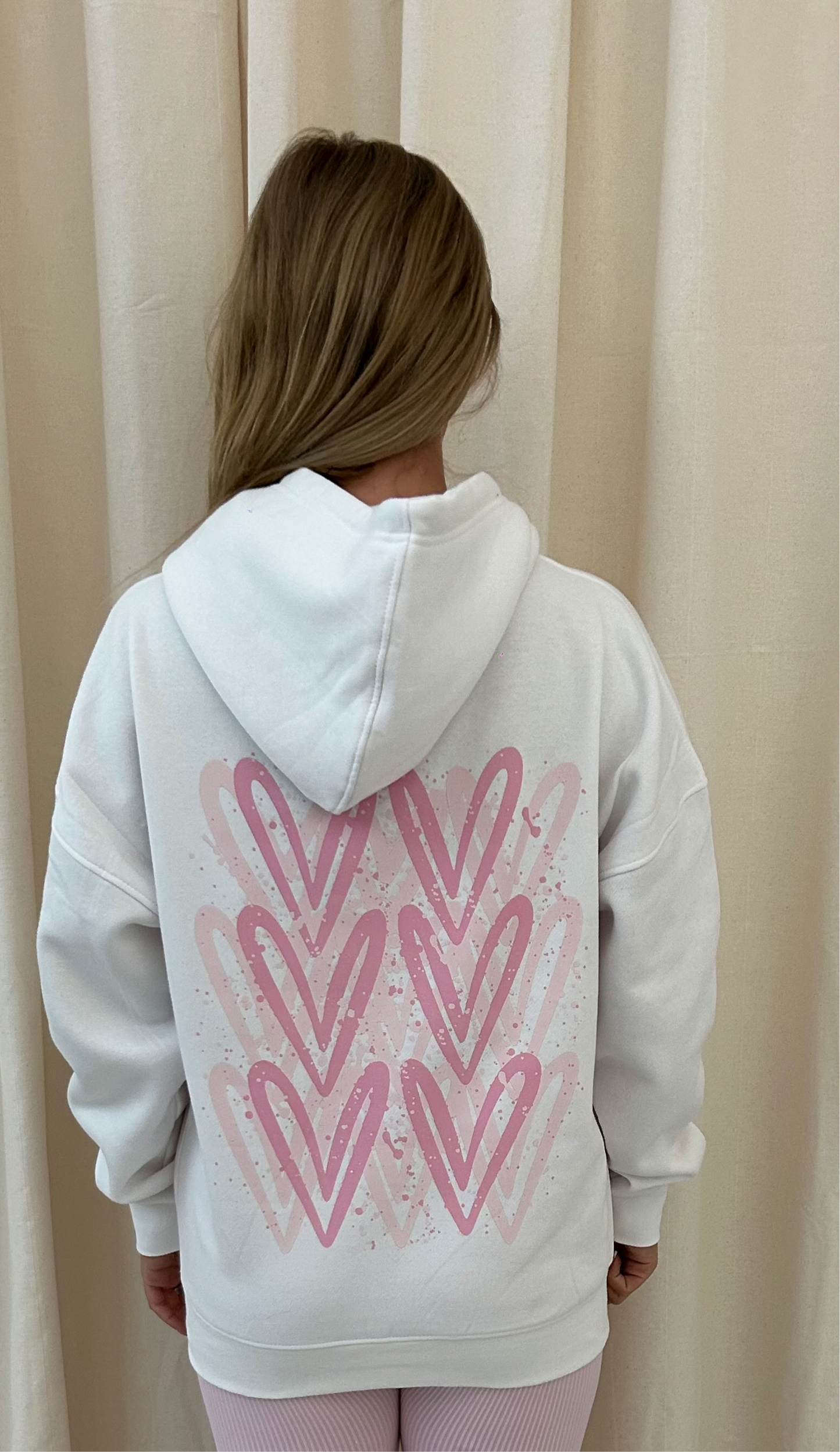 Pink Heart Graffiti Hoodie White