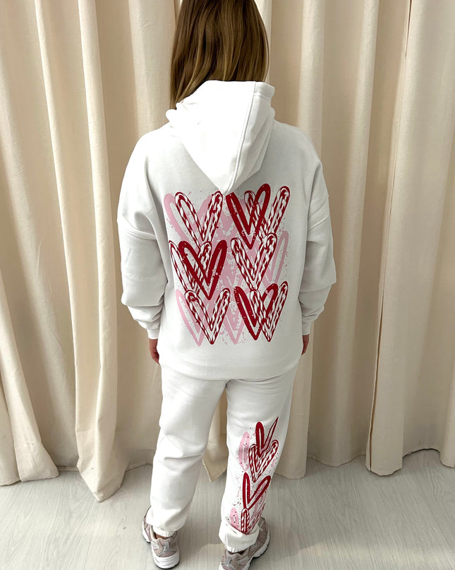 Pink/Red Candy Cane Heart Graffiti Hooded Tracksuit White