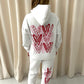 Pink/Red Candy Cane Heart Graffiti Hooded Tracksuit White