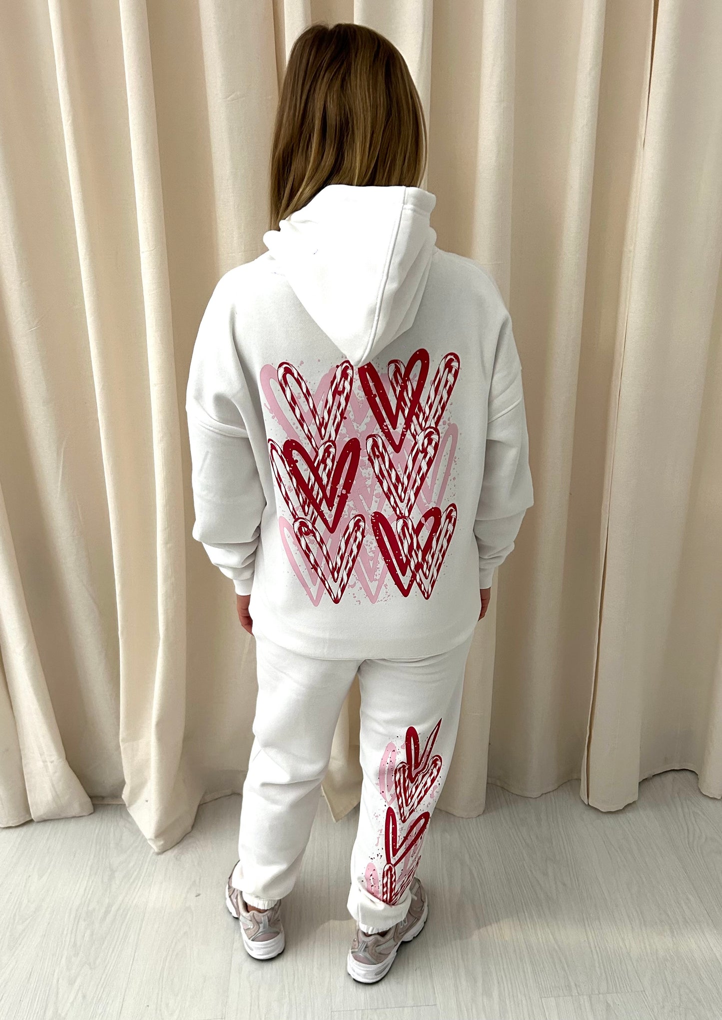 Pink/Red Candy Cane Heart Graffiti Hooded Tracksuit White