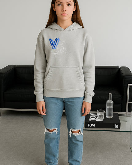 Royal Blue/Silver Heart Printed Hoodie