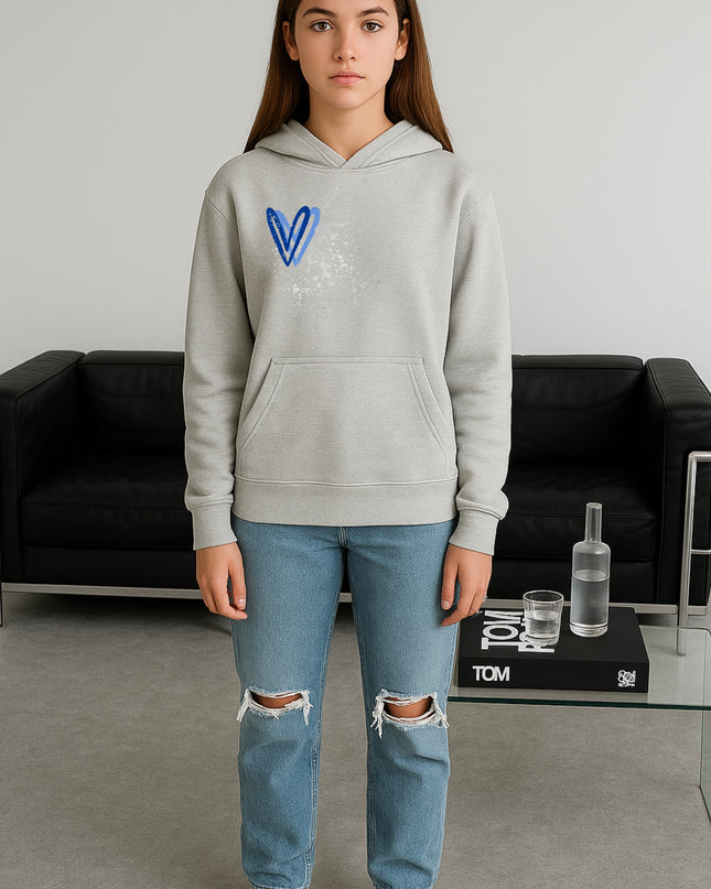 Royal Blue/Silver Heart Printed Hoodie