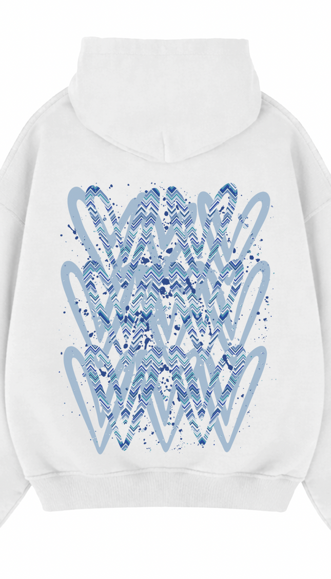 Blue Zig Zag Heart Printed Hoodie – image 7