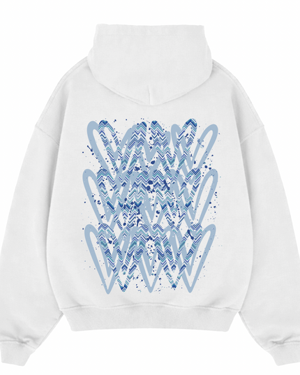 Blue Zig Zag Heart Printed Hoodie Adults