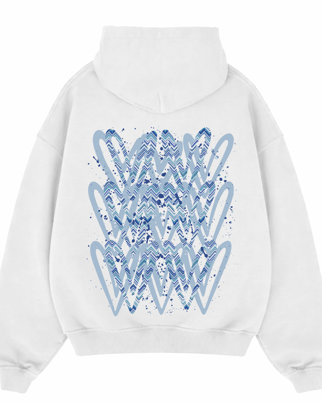 Blue Zig Zag Heart Printed  Hoodie Kids