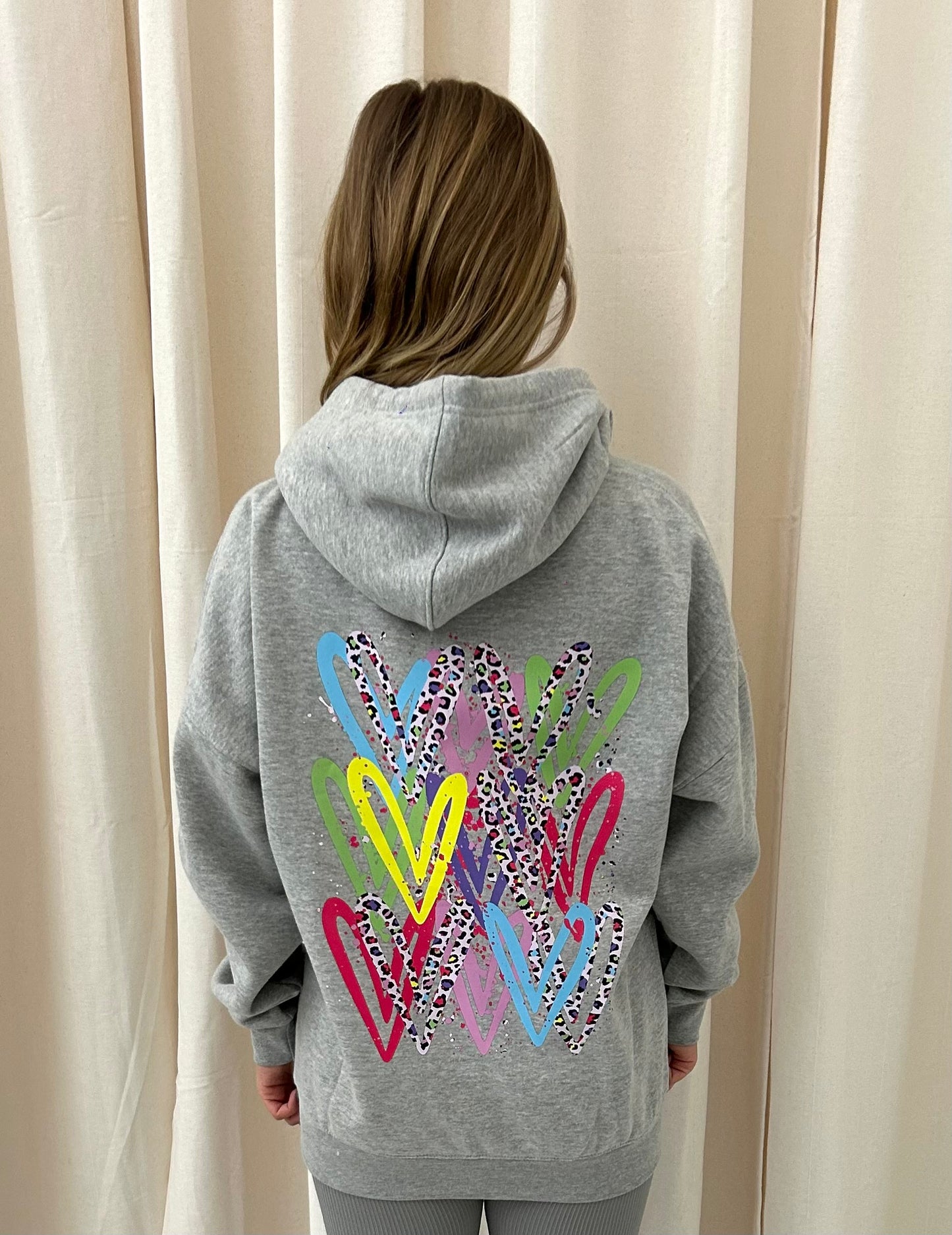 Multicoloured Leopard Print Graffiti Hoodie Grey