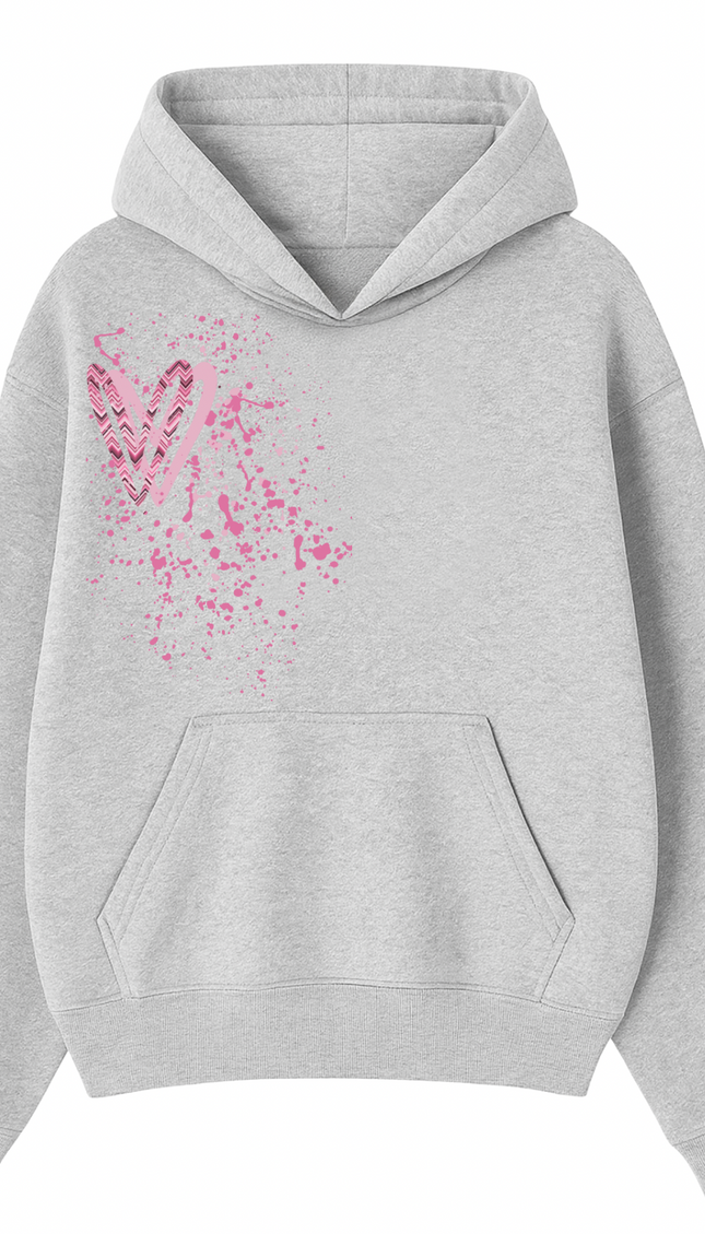 Pink Zig Zag Heart Printed Hoodie – image 6