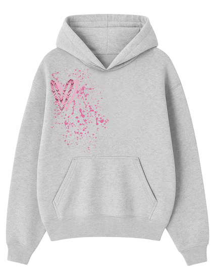 Pink Zig Zag Heart Printed  Hoodie Kids