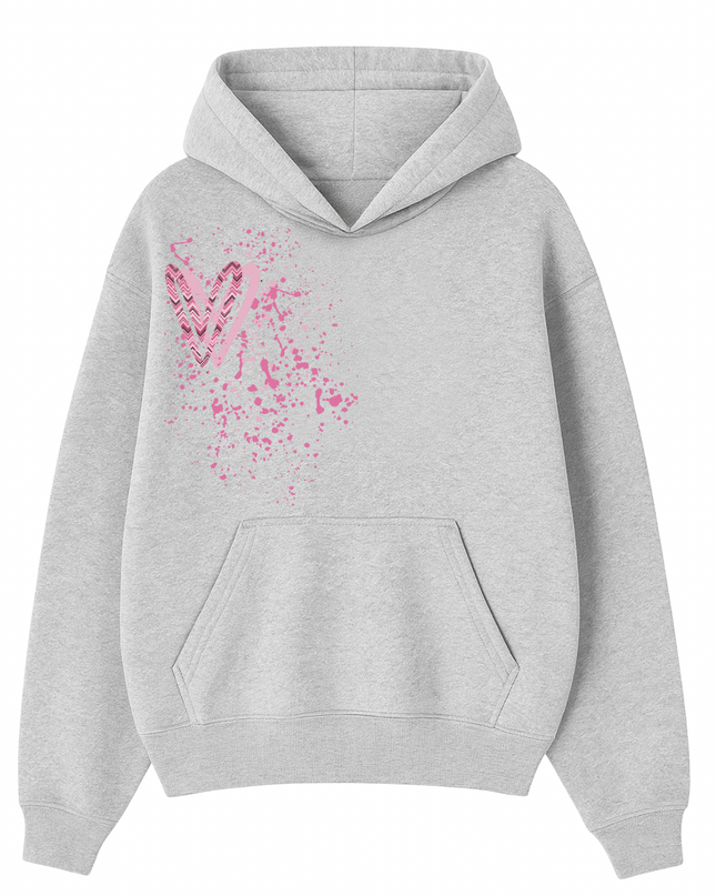 Pink Zig Zag Heart Printed  Hoodie Kids