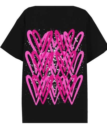 Hot Pink/Silver Heart Printed T-shirt Adult