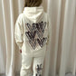 Brown Leopard Print Heart Graffiti Hooded Tracksuit Cream