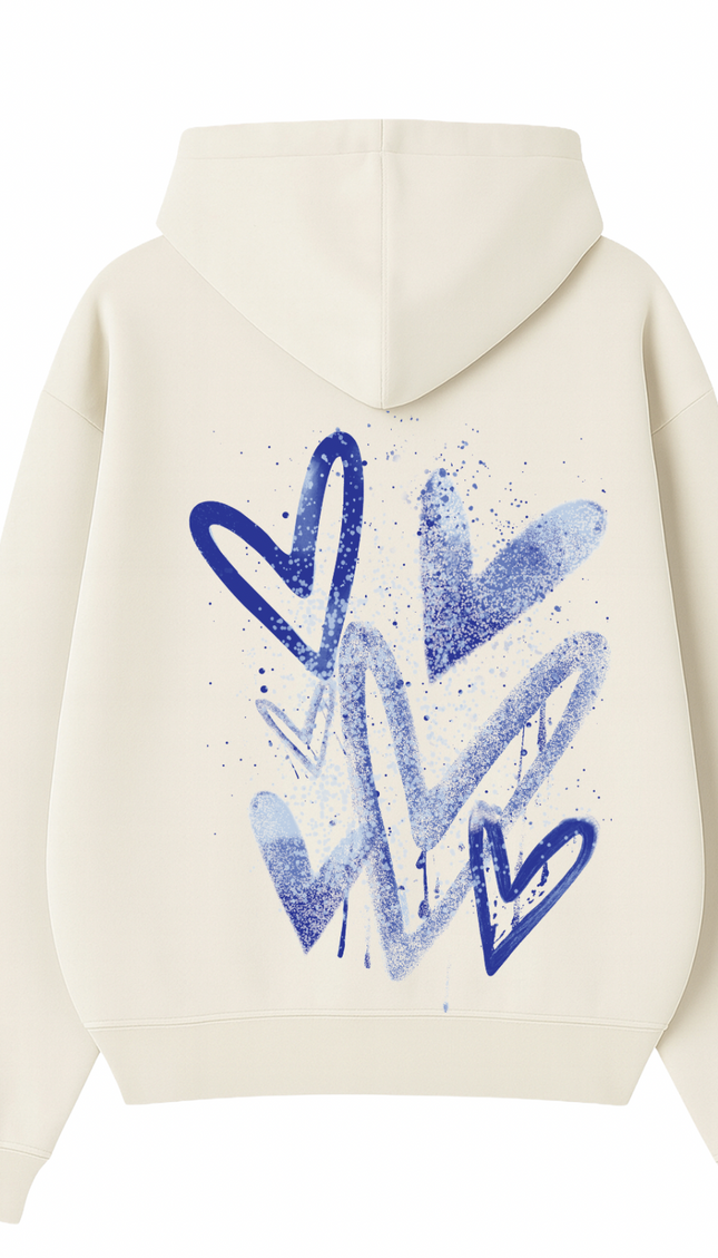 Royal Blue Scatter graffiti heart hoodie with spray paint effect print – women's hoodie by Miss Runway