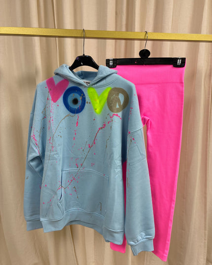 Neon Heart, Gold Peace, Evil Eye Spray Painted Hoodie & Leggings Adults