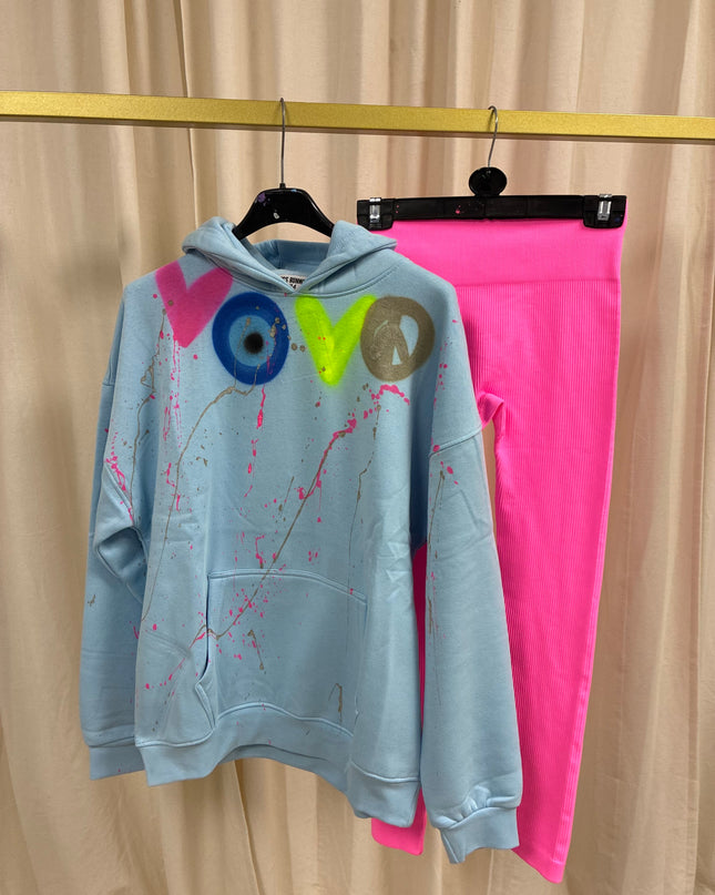 Neon Heart, Gold Peace, Evil Eye Spray Painted Hoodie & Leggings Adults
