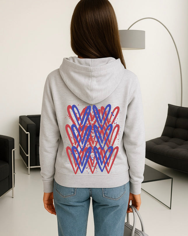 Red/Royal Blue Heart Printed Hoodie