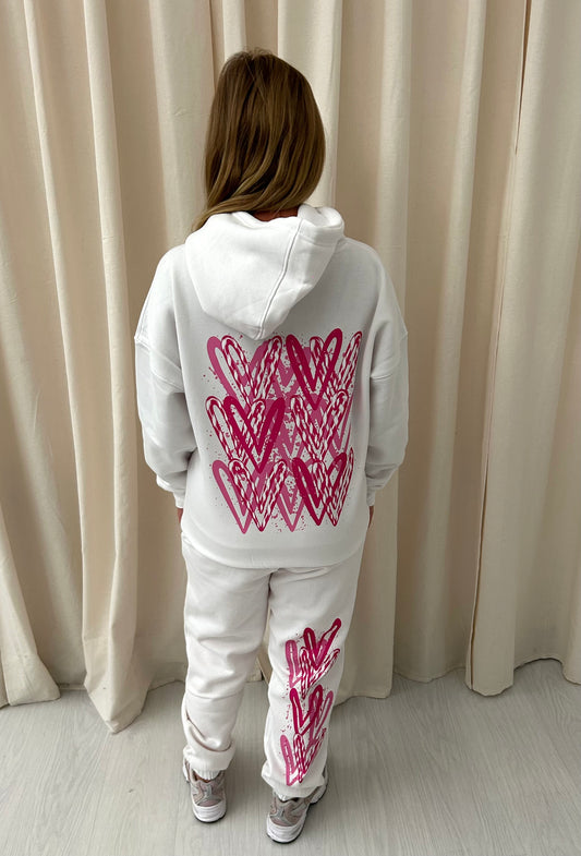 Hot Pink Candy Cane Heart Graffiti Hooded Tracksuit White