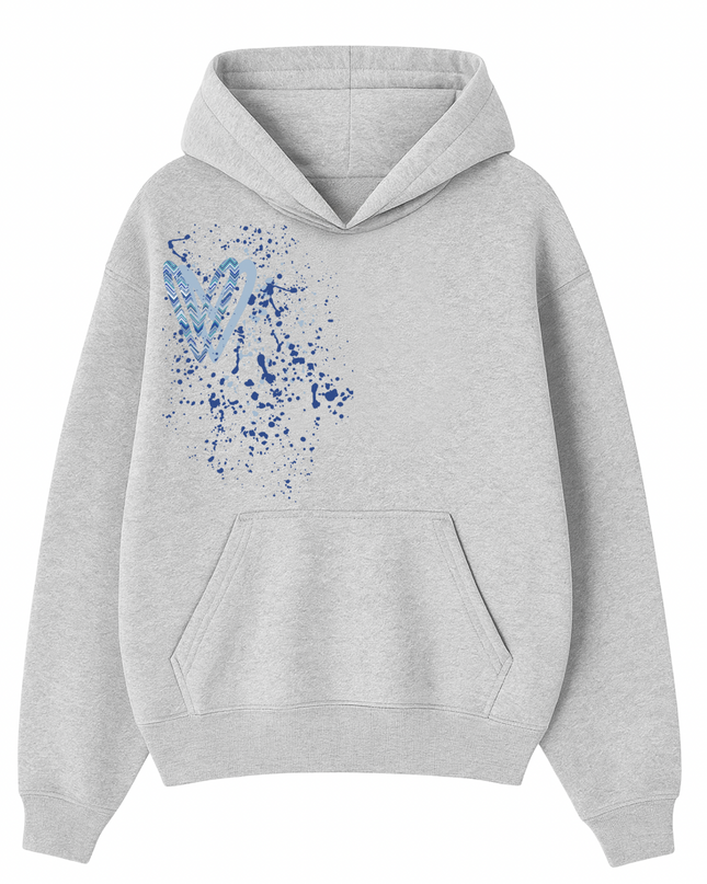 Blue Zig Zag Heart Printed  Hoodie Kids
