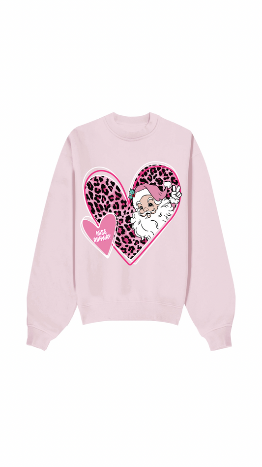 Pink Leopard Print Heart Christmas Sweatshirt Pink