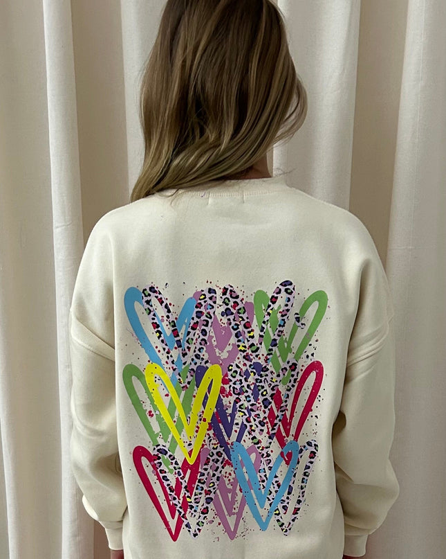 Multicoloured Leopard Heart Printed Sweatshirt Adults