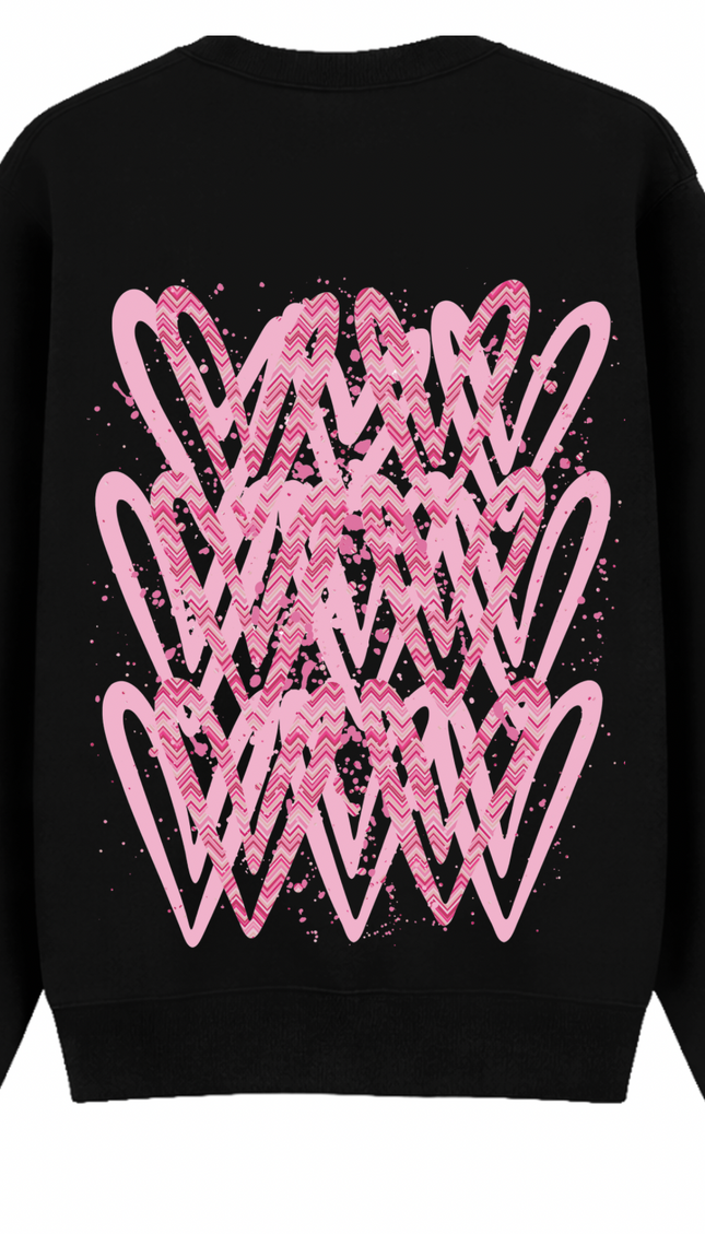 Hot Pink Zig Zag Heart Printed Sweatshirt – image 9
