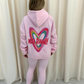 Miss Runway Multicolour Heart Graffiti Ruched Hoodie And Legging Set Pink