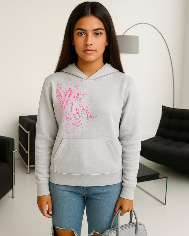 Pink Zig Zag Heart Printed Hoodie