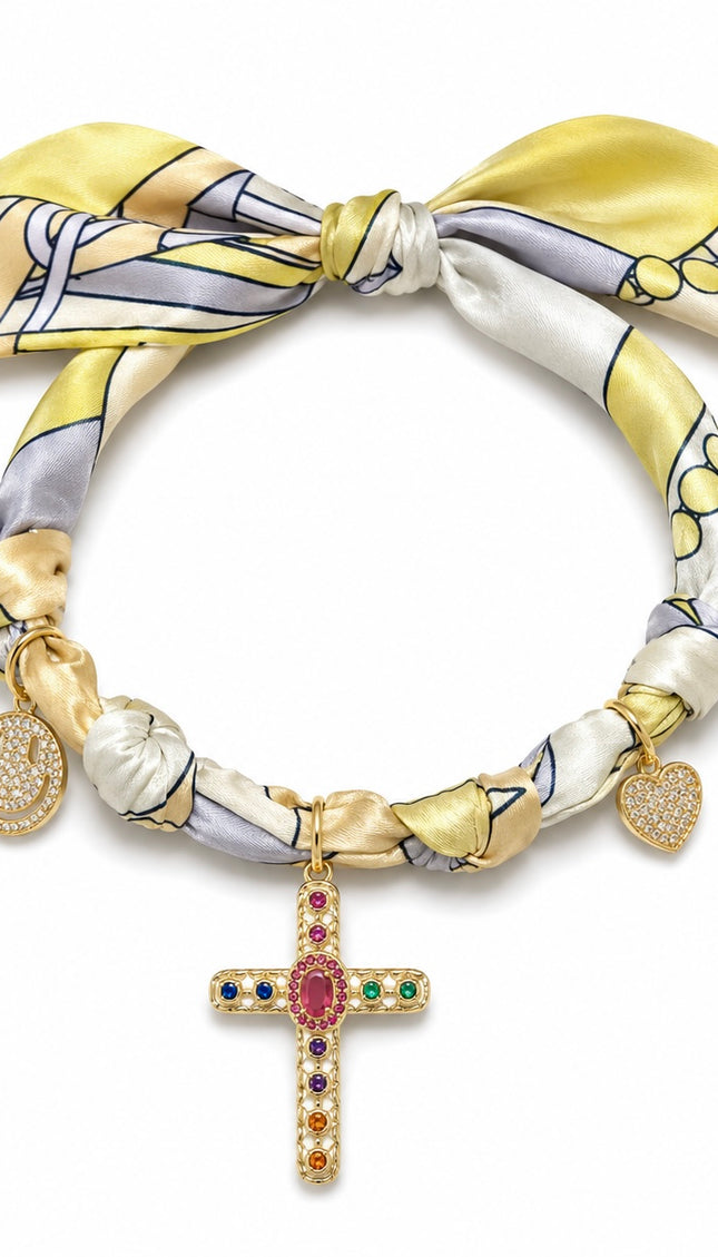 Lemon swirl print bandanna choker in a retro 70s psychedelic print – Endless Opulence by Miss Runway