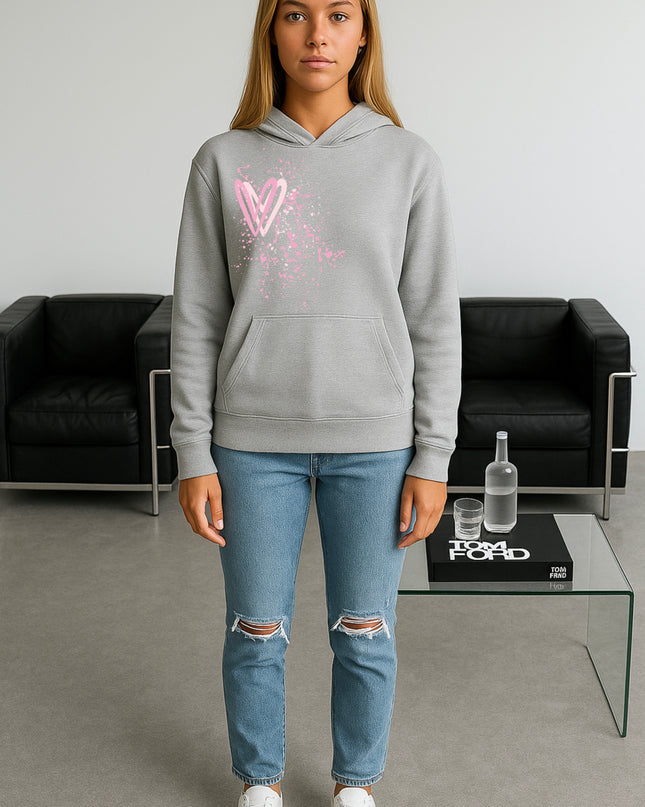 Pink Heart Printed Hoodie