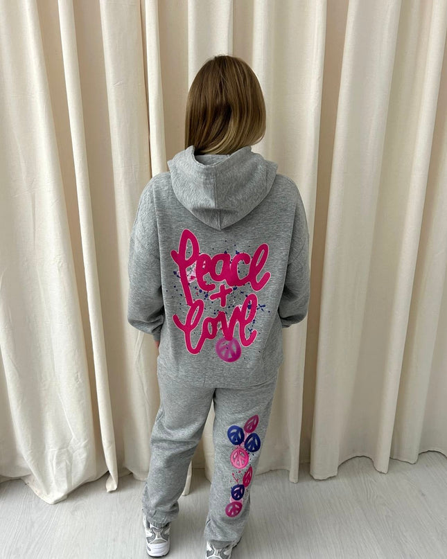 Peace & Love Graffiti Hooded Tracksuit Grey