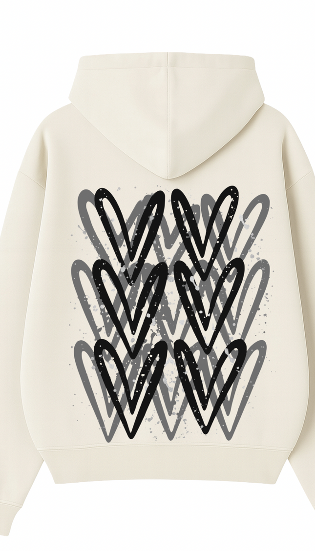 Black graffiti heart hoodie with spray paint effect print – women's hoodie by Miss Runway