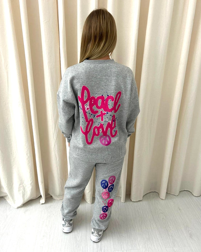 Peace & Love Graffiti Sweatshirt Tracksuit Grey