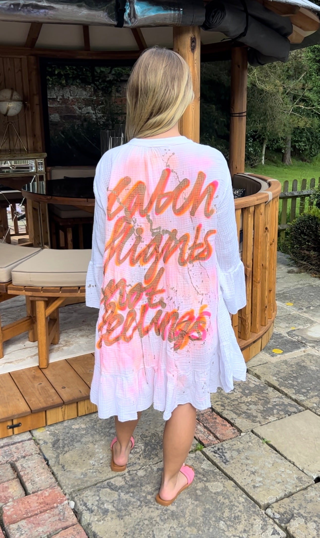 Catch Flights Not Feelings Cheesecloth Dress