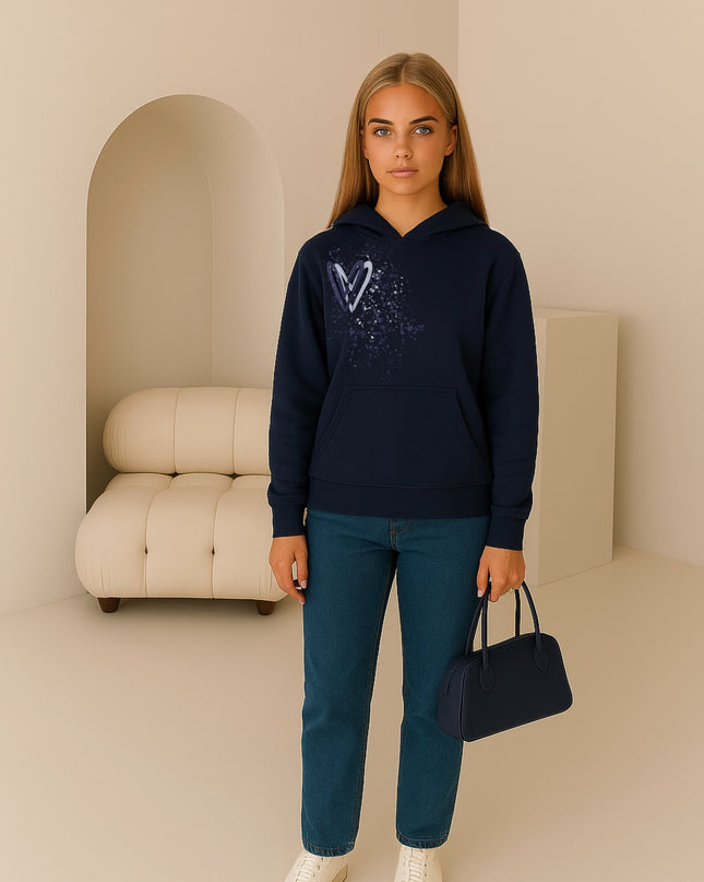 Navy Heart Printed Hoodie