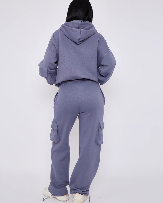 Cargo Style Zip Hooded Tracksuit Denim Blue