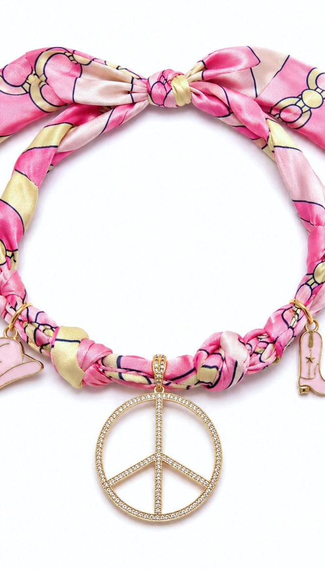 Pink & Lemon swirl print bandanna choker in a retro 70s psychedelic print – Endless Opulence by Miss Runway