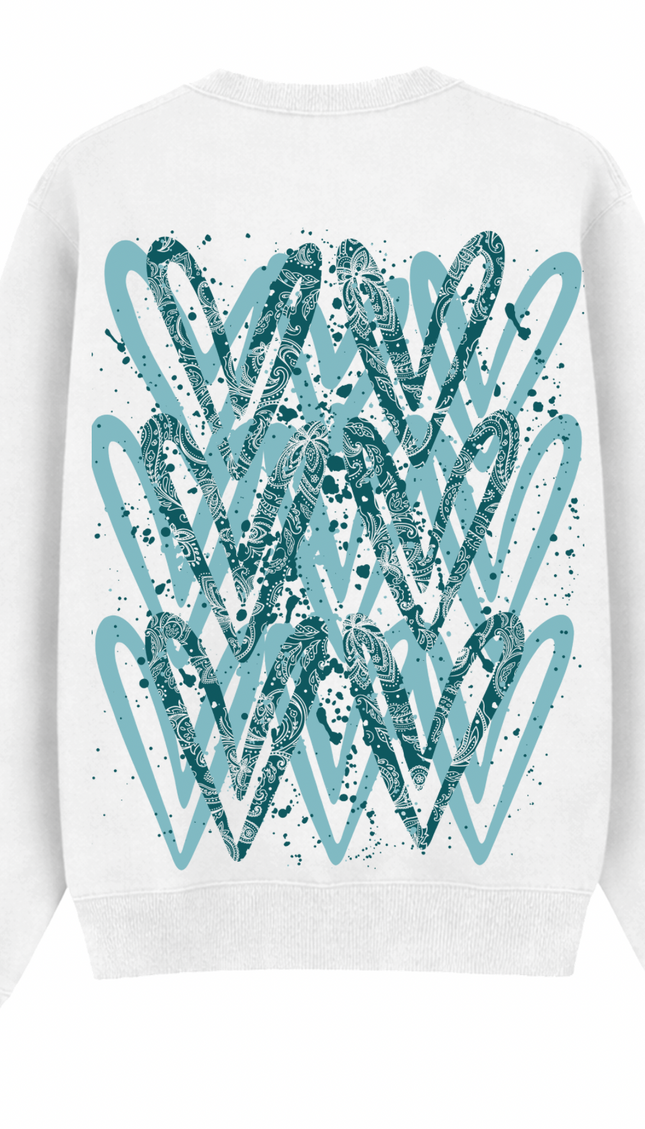 Teal Paisley graffiti heart sweatshirt with spray paint effect print – women's sweatshirt by Miss Runway