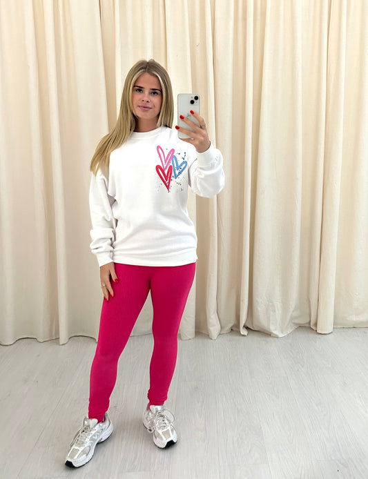 Miss Runway Multicolour Heart Graffiti Sweatshirt Legging Set White