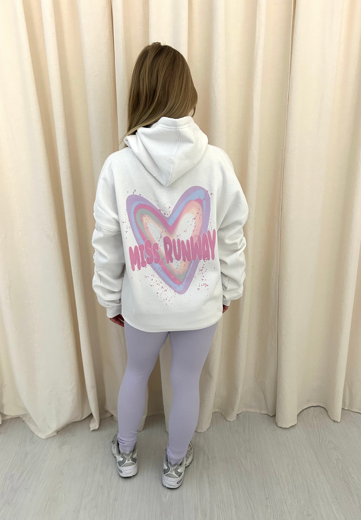 Miss Runway Pastel Heart Graffiti Ruched Hoodie And Legging Set White