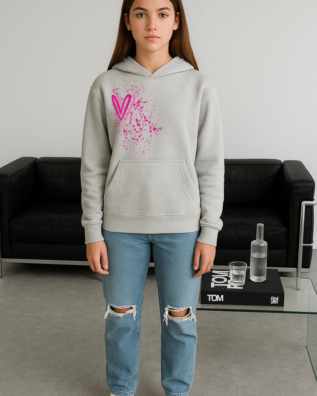 Hot Pink Heart Printed Hoodie