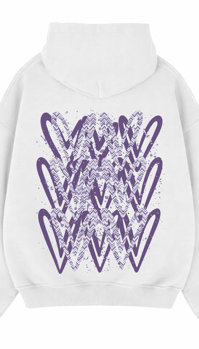 Lilac Zig Zag graffiti heart hoodie with spray paint effect print – women's hoodie by Miss Runway