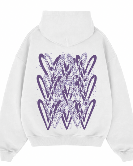 Lilac Zig Zag Heart Printed  Hoodie Kids