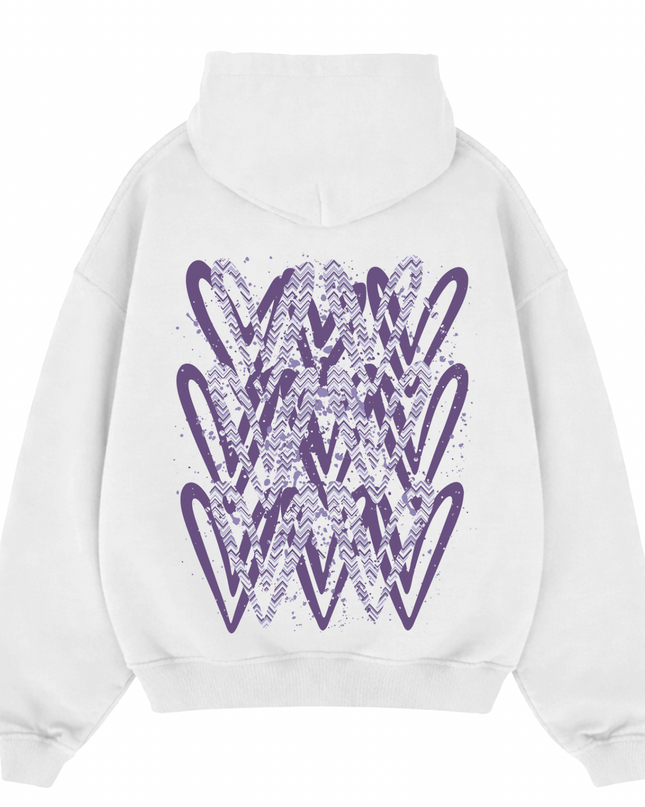 Lilac Zig Zag Heart Printed  Hoodie Kids