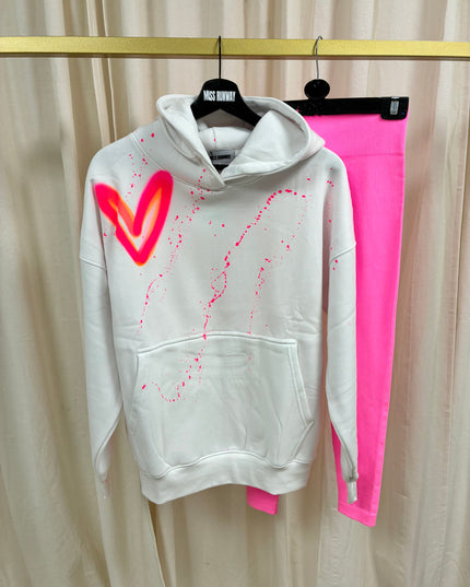 Neon Pink & Orange Hearts Spray Painted Hoodie & Leggings Adults