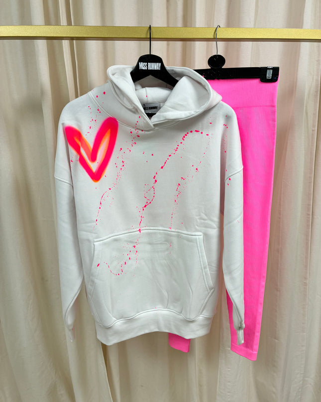 Neon Pink & Orange Hearts Spray Painted Hoodie & Leggings Adults